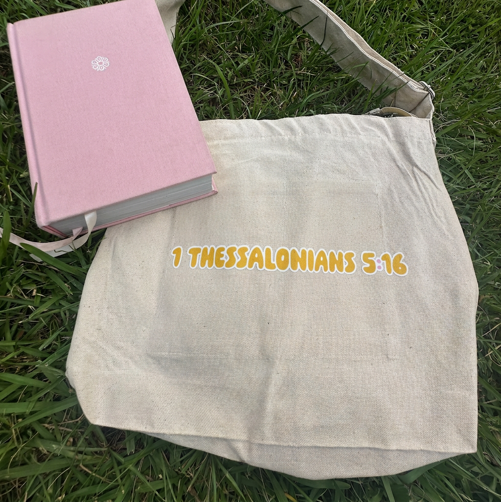 Rejoice Always Tote Bag | Smiley Face Crossbody Canvas Bag | 1 Thessalonians 5:1