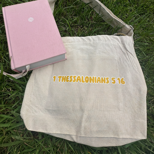 Rejoice Always Tote Bag | Smiley Face Crossbody Canvas Bag | 1 Thessalonians 5:1