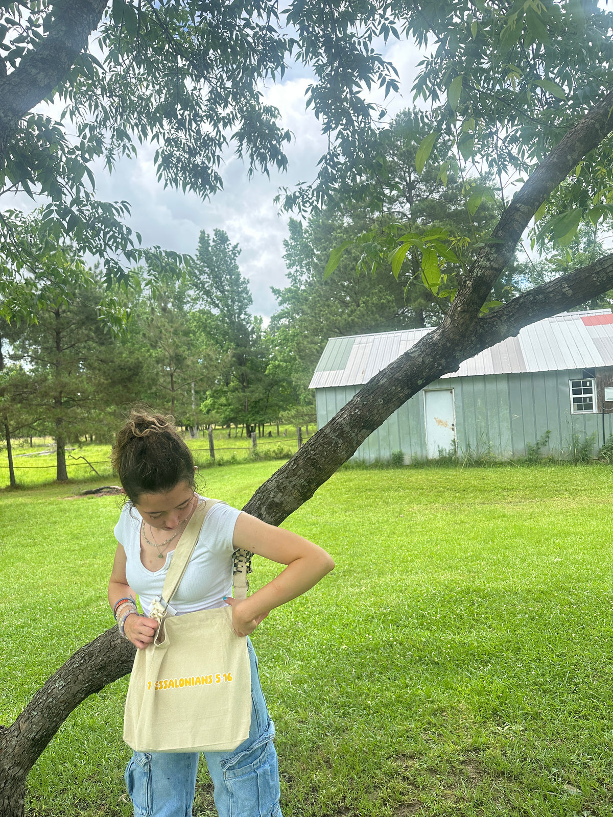 Rejoice Always Tote Bag | Smiley Face Crossbody Canvas Bag | 1 Thessalonians 5:1